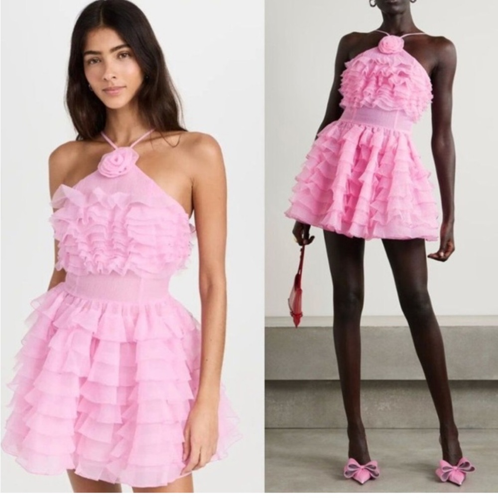 STAUD Pink Ruffled Mini Dress